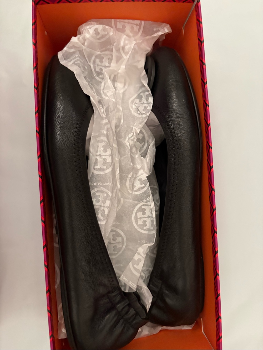 Tory Burch Minnie Travel Ballet Flat in Black Leather Authentic